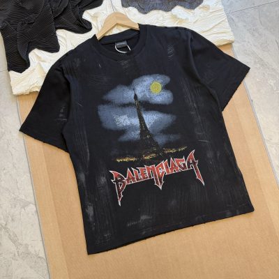 High Quality Balenciaga Short-Sleeved Shirt Black Cotton Gradient Style