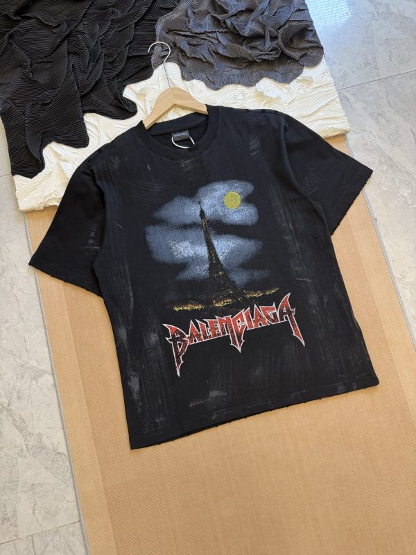 High Quality Balenciaga Short-Sleeved Shirt Black Cotton Gradient Style