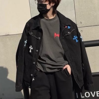 High Quality Chrome Hearts Jackets Silver Denim Print Luxury