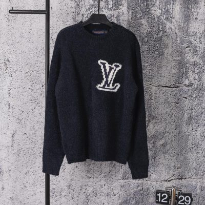 High Quality Louis Vuitton Sweater Black Knit Logo Luxury