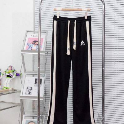 Best Selling Adidas Straight-Leg Pants Black Cotton Print Luxury
