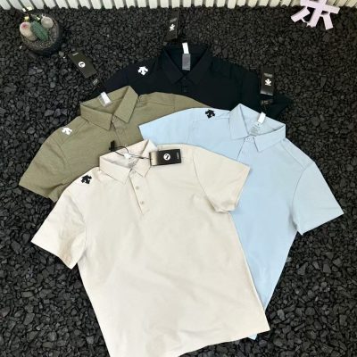 Luxury Descente Short-Sleeved Shirt Black Silk Logo Style