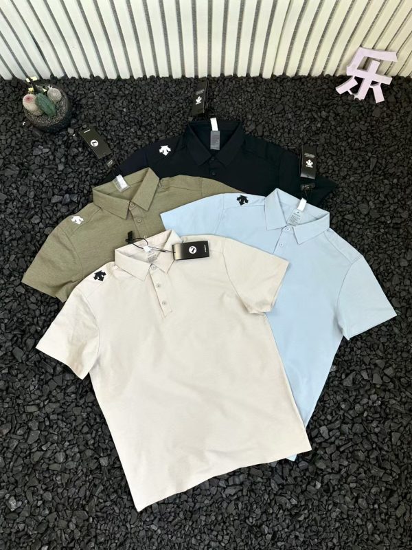 Luxury Descente Short-Sleeved Shirt Black Silk Logo Style