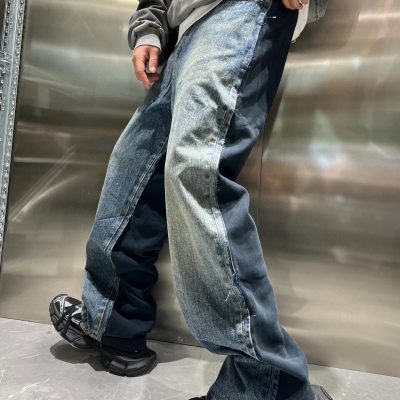 High Quality Balenciaga Jeans Navy Denim Patchwork Style