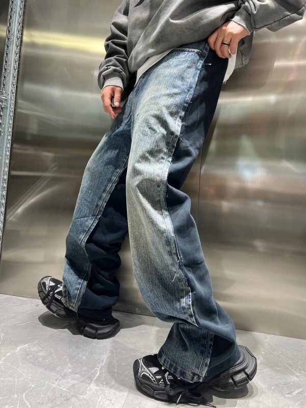 High Quality Balenciaga Jeans Navy Denim Patchwork Style