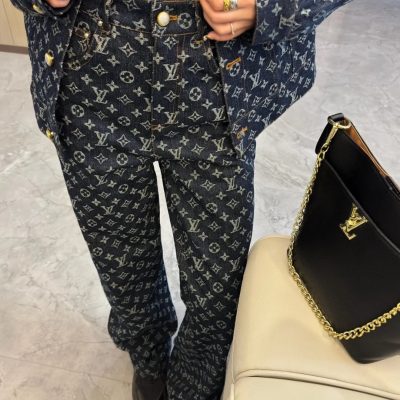 Premium Louis Vuitton Trousers White Denim Print Luxury