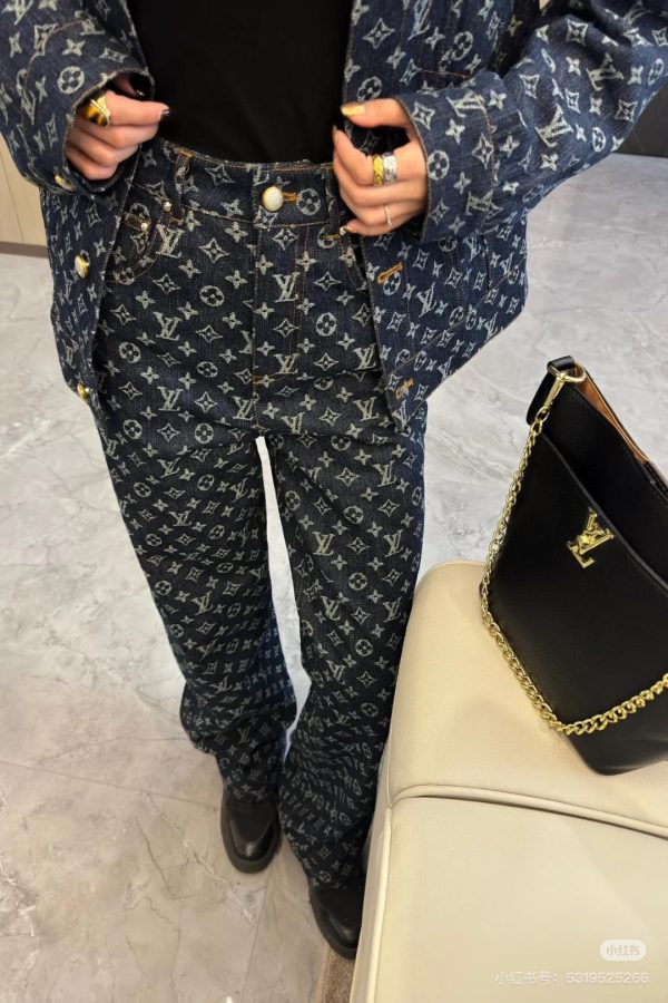 Premium Louis Vuitton Trousers White Denim Print Luxury