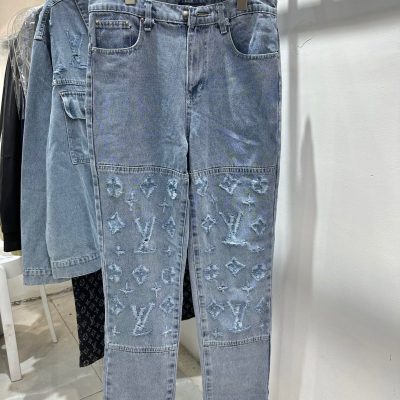 High Quality Louis Vuitton Trousers Blue Denim Washed Style