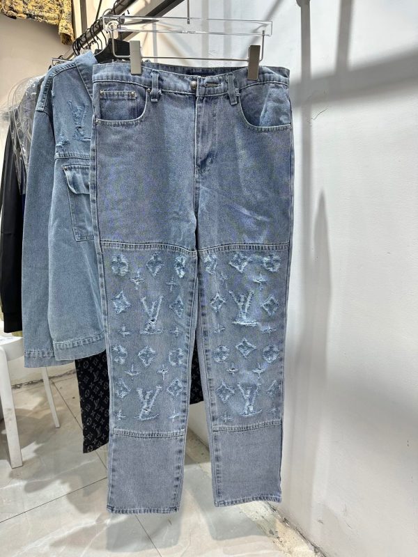 High Quality Louis Vuitton Trousers Blue Denim Washed Style