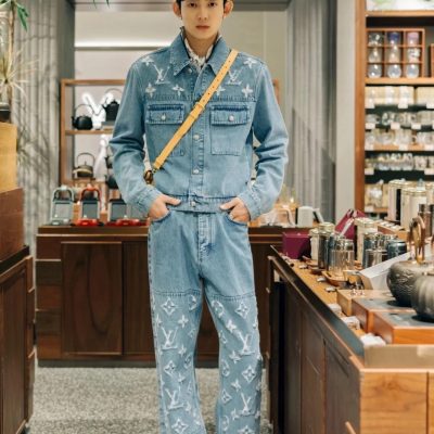 Premium Quality Louis Vuitton Trousers Blue Denim Washed Style