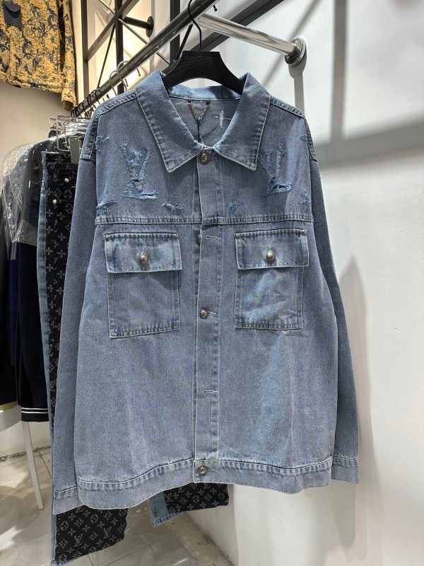 High Quality Louis Vuitton Jackets Blue Denim Washed Style
