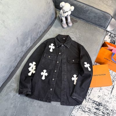 Luxury Chrome Hearts Coats Black Denim Breathable Collection