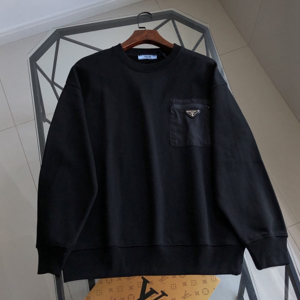 High Quality Prada Sweatshirts Black Cotton Classic Style