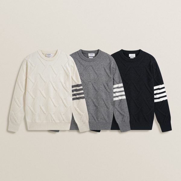 Best Selling Thom Browne Sweater White Knit Classic Collection