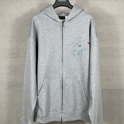 High Quality Balenciaga Sweatshirts Gray Cotton Embroidered Collection