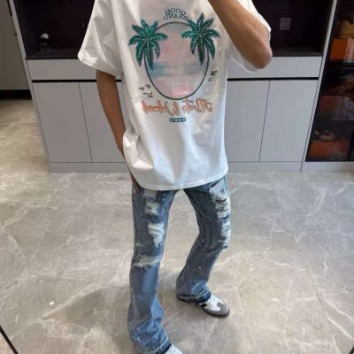 Premium Champion T-Shirt Gold Denim Washed Luxury