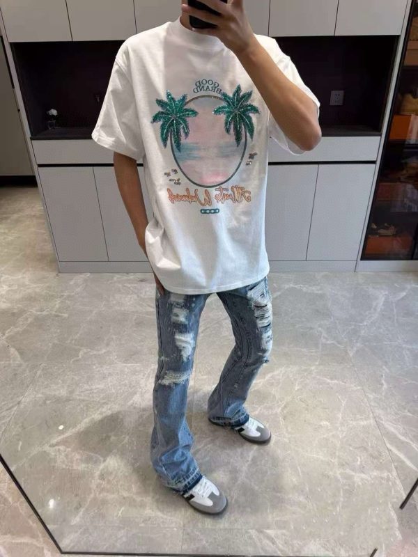 Premium Champion T-Shirt Gold Denim Washed Luxury