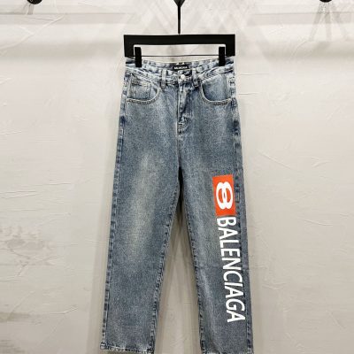 High Quality Balenciaga Jeans Blue Print Style