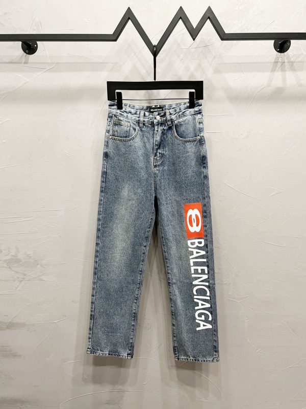 High Quality Balenciaga Jeans Blue Print Style
