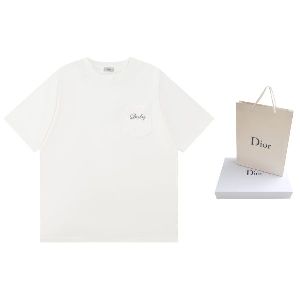 Best Selling Dior Short-Sleeved Shirt White Cotton Embroidered Style