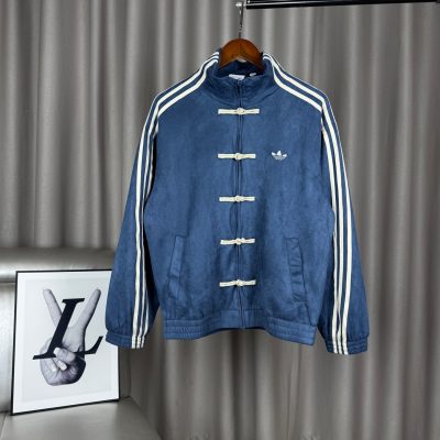 High Quality Adidas Coats Blue Suede Logo Style