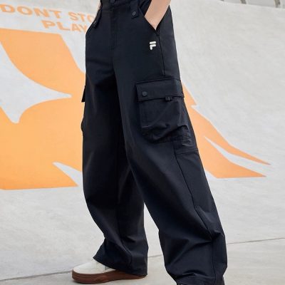 Premium Fila Trousers Black Embroidery Luxury