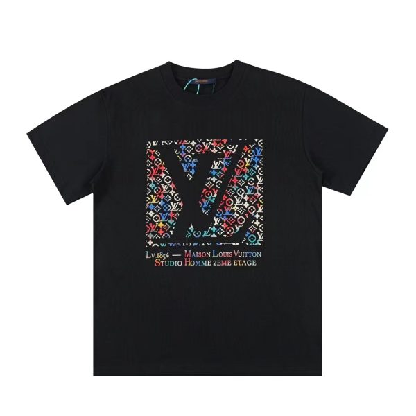 Premium Quality Louis Vuitton Short Sleeves Black Print Style