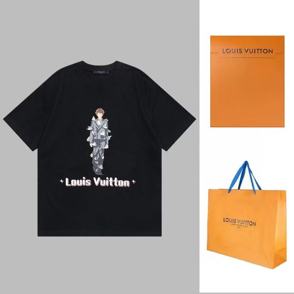 High Quality Louis Vuitton Short Sleeves Black Logo Luxury