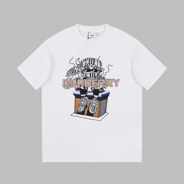 Premium Quality Burberry Short Sleeves White Polyester Classic Style