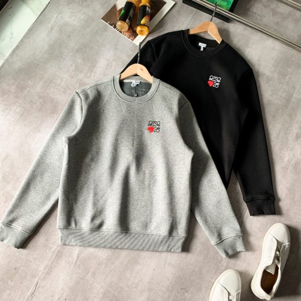 Luxury Loewe Sweatshirts Gray Fleece Logo Style
