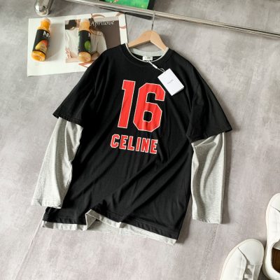 Best Selling Celine Long Sleeves Gray Cotton Patchwork Style