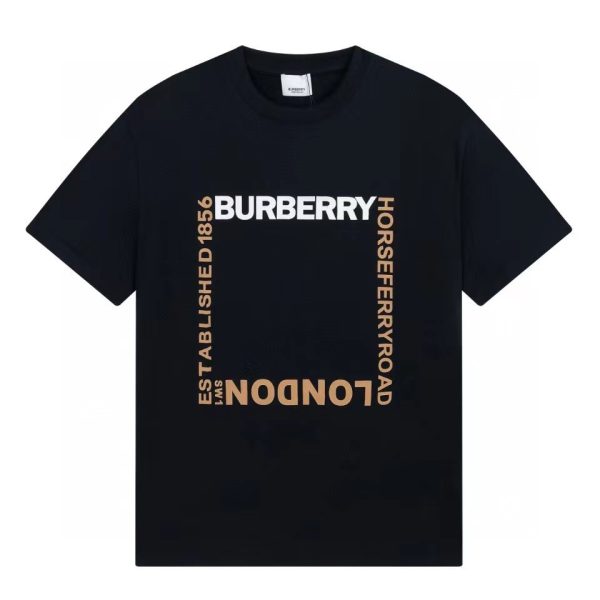 Luxury Burberry Short Sleeves Black Cotton Print Style