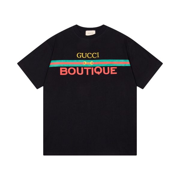 Premium Quality Gucci Short Sleeves Black Cotton Print Style