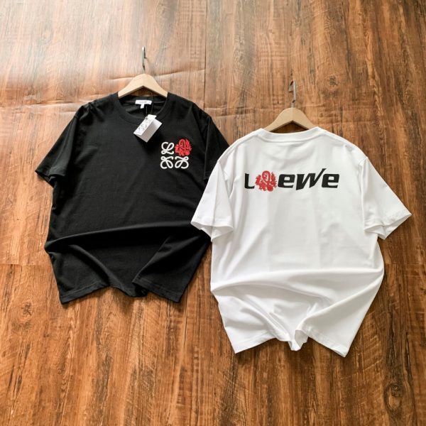 High Quality Loewe Short Sleeves Black Embroidered Luxury