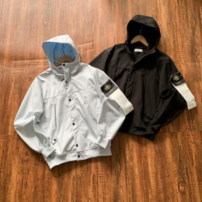 Premium Stone Island Coats Blue Polyester Solid Style