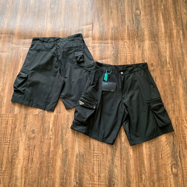 Premium Prada Shorts Black Nylon Logo Style