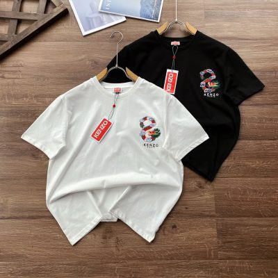 Best Selling Kenzo Short Sleeves Black Cotton Embroidered Style