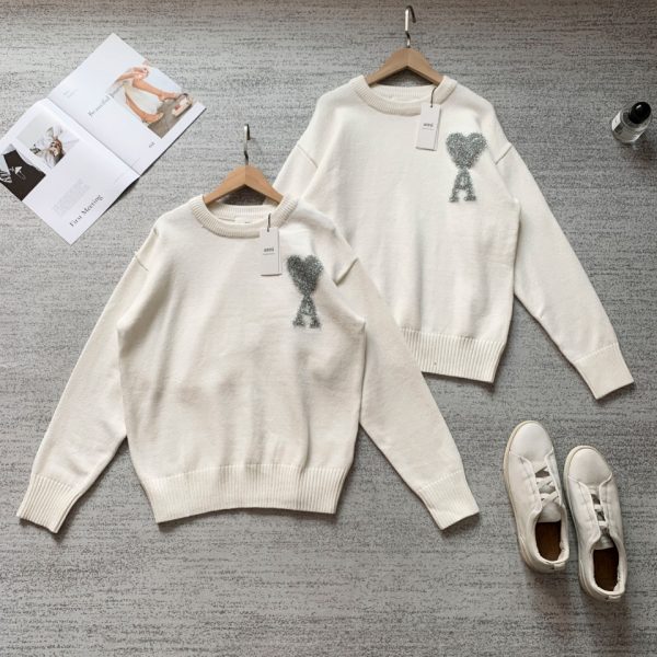 Luxury Ami Sweater Silver Cotton Classic Collection