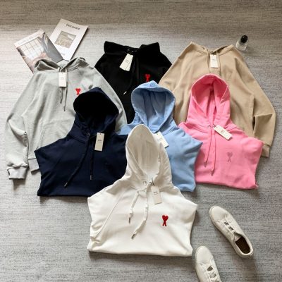 Premium Ami Hoodie Red Cotton Classic Collection