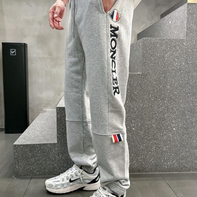 Premium Quality Moncler Pants Gray Cotton Embroidered Luxury