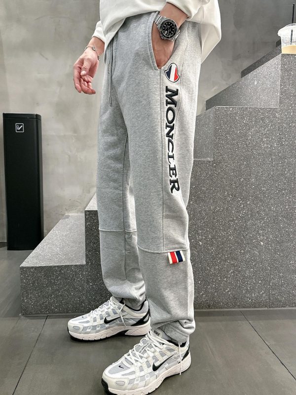 Premium Quality Moncler Pants Gray Cotton Embroidered Luxury