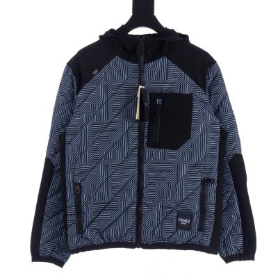 Premium Fendi Jackets Black Nylon Print Style