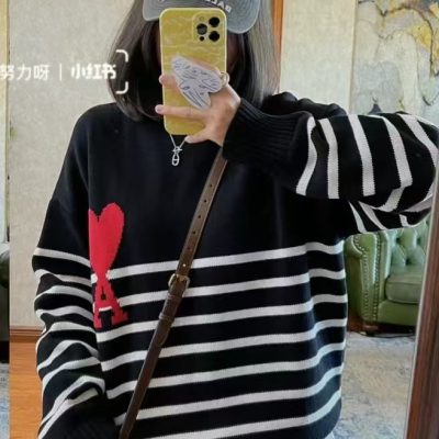 Premium Ami Sweater Black Cotton Classic Luxury