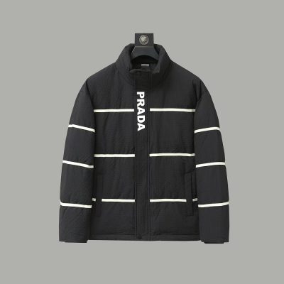 Premium Quality Prada Jackets White Polyester Striped Style