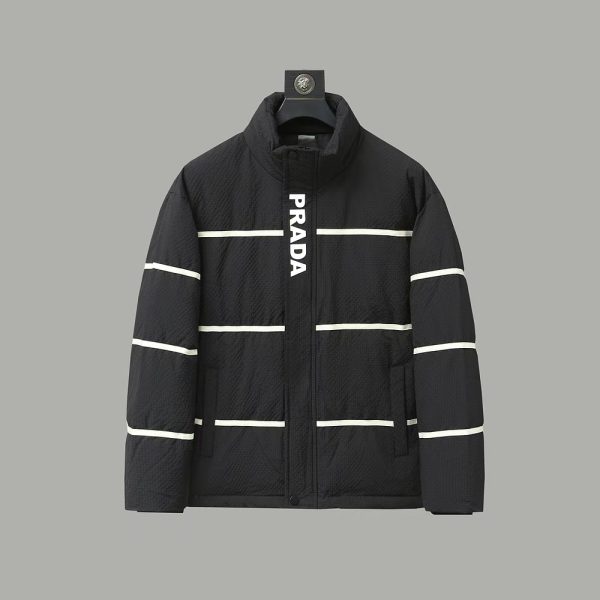 Premium Quality Prada Jackets White Polyester Striped Style