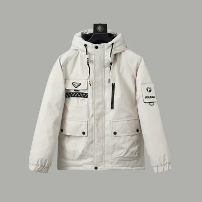 Premium Prada Jackets White Polyester Patchwork Luxury