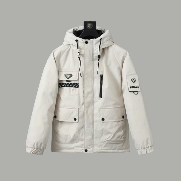 Premium Prada Jackets White Polyester Patchwork Luxury
