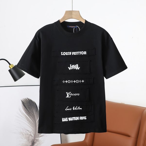 Luxury Louis Vuitton Short Sleeves Black Cotton Embroidery Collection