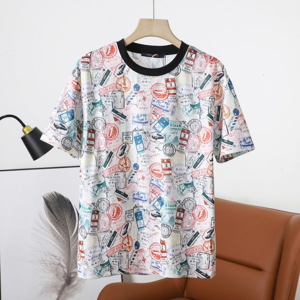 Luxury Louis Vuitton Short Sleeves White Cotton Print Luxury