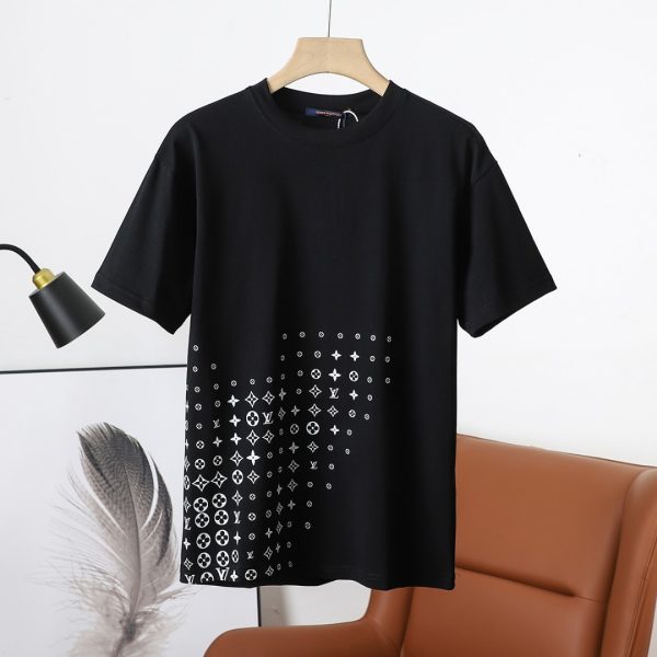 High Quality Louis Vuitton Short Sleeves Black Cotton Embroidered Style